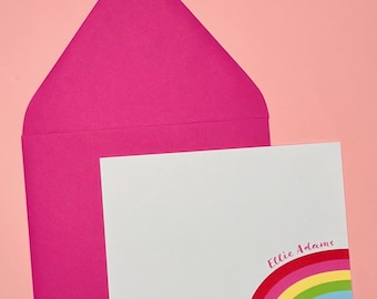 Conjunto de papelaria personalizada com tema arco-íris | Cartões de anotações infantis