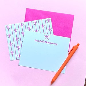 Schleife Streifen Briefpapier Set | Personalisiertes Briefpapier | Mädchen Briefpapier