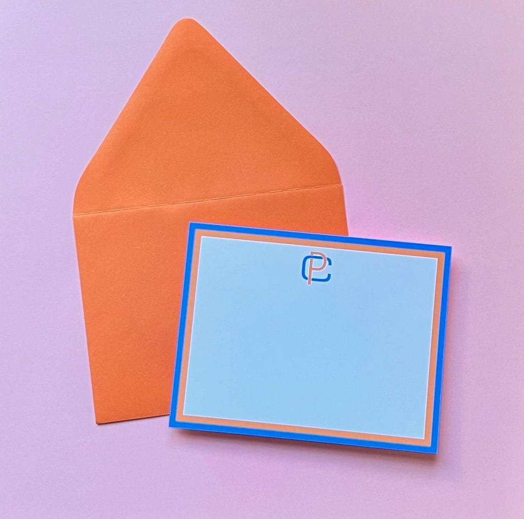 Two-tone Initial Monogram Stationery Set | Personalized Note Cards - Etsy