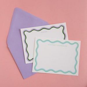 Two Color Wavy Border Stationery Personalized Stationery image 1