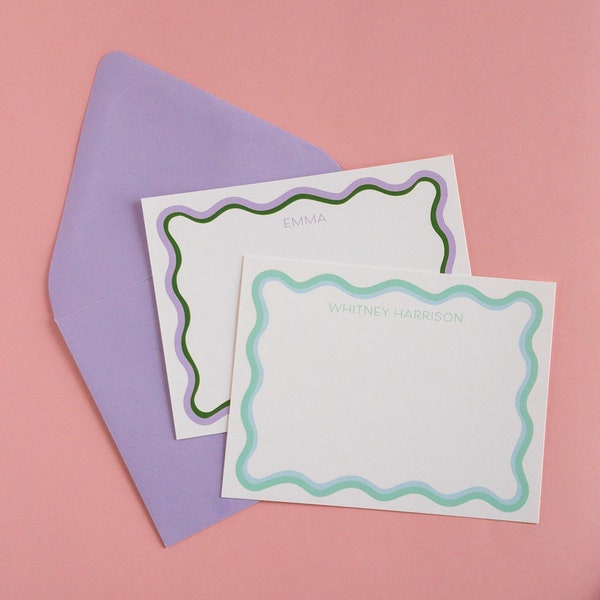 Two Color Wavy Border Stationery | Personalized Stationery