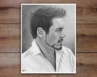 Robert Downey Jr., Graphite Drawing Print (Unframed)