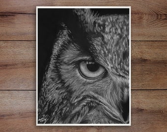 Great Horned Owl, Graphite Drawing Print