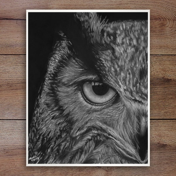 Great Horned Owl, Graphite Drawing Print