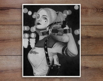 Harley Quinn, Graphite Drawing Print