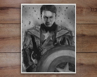 Captain America, Graphite Drawing Print (Unframed)