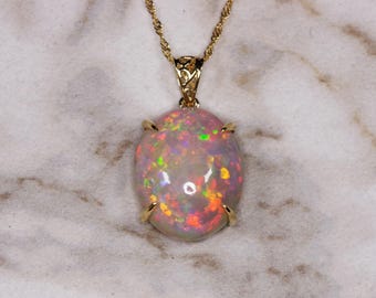 12.23 Carat Natural Ethiopian Opal Necklace in 14k Yellow Gold