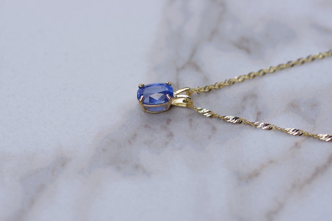 2.20 Carat Cornflower Blue Sapphire Necklace in 14k Yellow Etsy