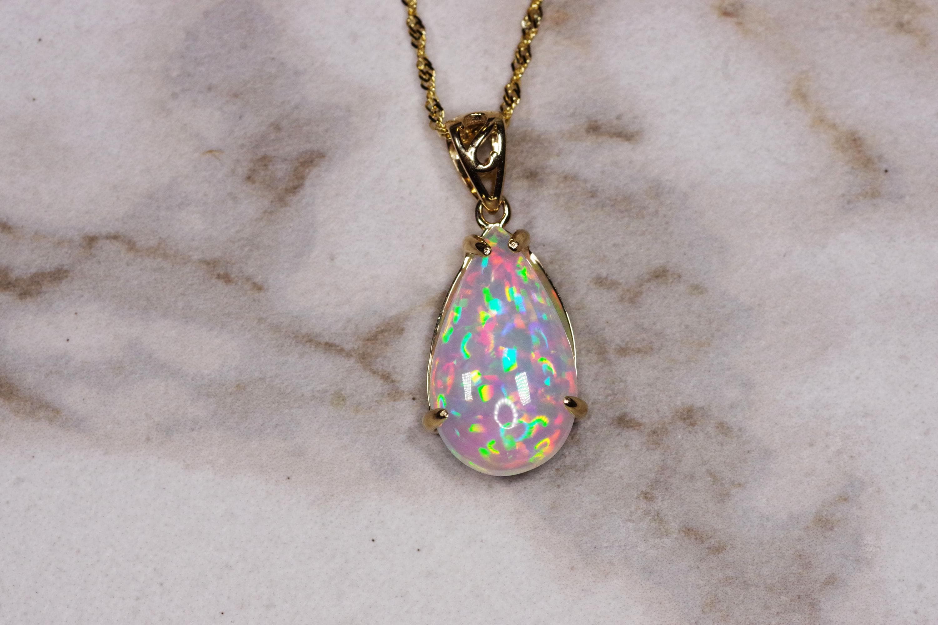 4.66 Carat Natural Opal Necklace in 14k Yellow Gold