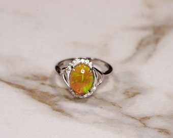 Ethiopian Opal Ring: 2.2 Carat Sterling Silver October Birthstone