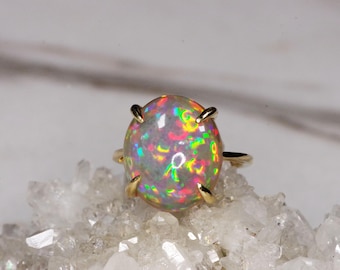 8.71 Carat Natural Ethiopian Opal Ring in 14k Yellow Gold