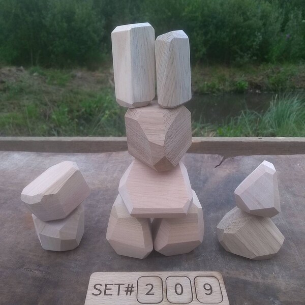 Wooden Boulders Set #209 - Stacking Rocks, Boulder Rocks, Balancing Blocks, Geometric Blocks, Stocking Stuffer, White Elephant Gift