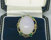 14k Lavender jadeite and emerald cocktail ring
