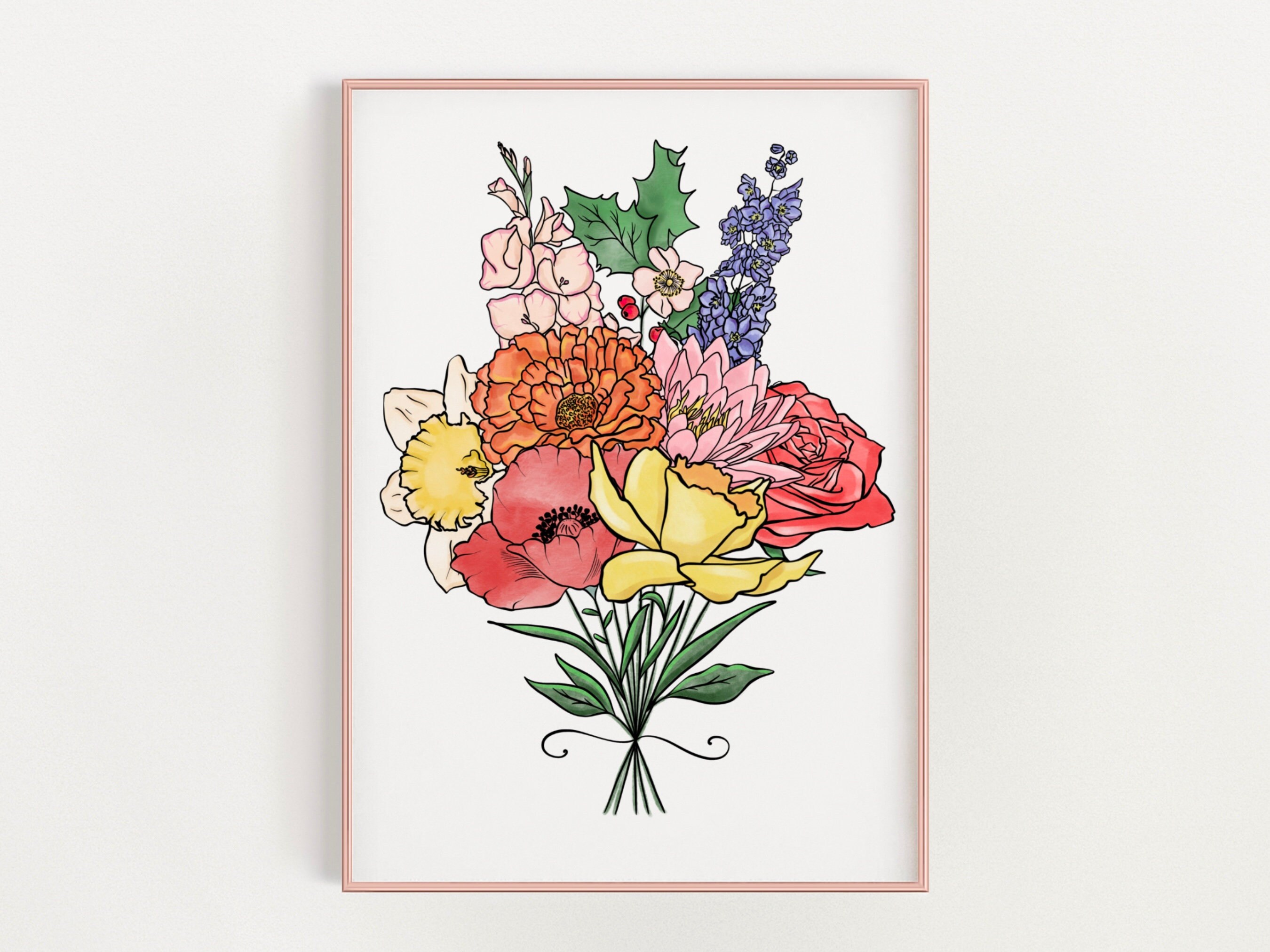 Personalised Bouquet Print Flower Word Wall Art Birthday -  Portugal