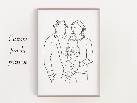 CUSTOM FAMILY PORTRAIT, Custom Line Drawing, Gifts for Her Him, Custom Gift  for Family, Gift for Dad, Hand Drawn Portrait From Photo 