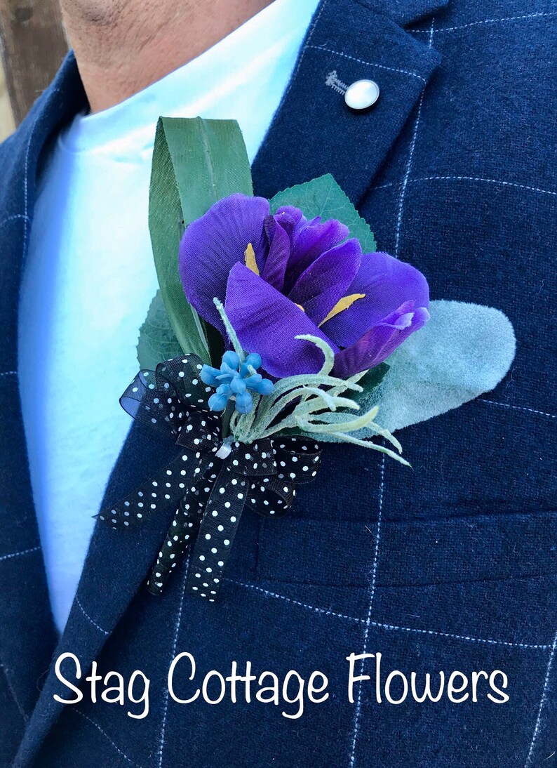 Buttonhole Boutonnière Grooms Buttonhole Iris Corsage Etsy