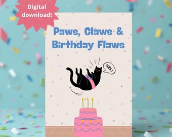 Funny Cartoon Black Cats Birthday Card: Printable Cat Lover Gift (Digital Download)