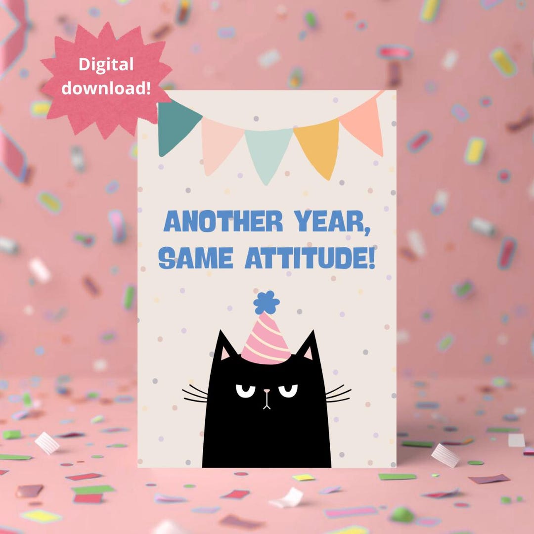 Digital Printable Cat Birthday Card | Funny Cute Cats | Instant ...