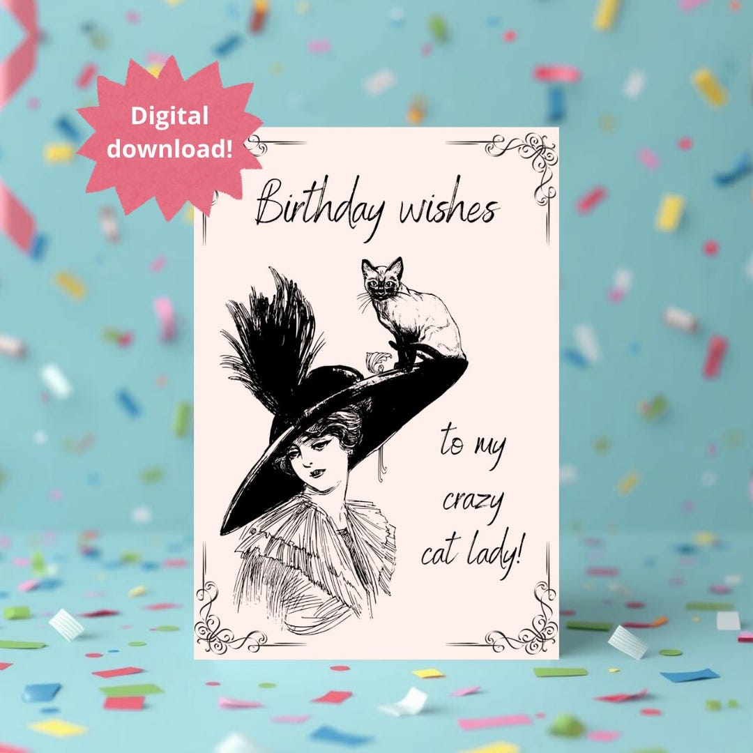 Digital Printable Cat Birthday Card | Funny Cute Cats | Instant ...
