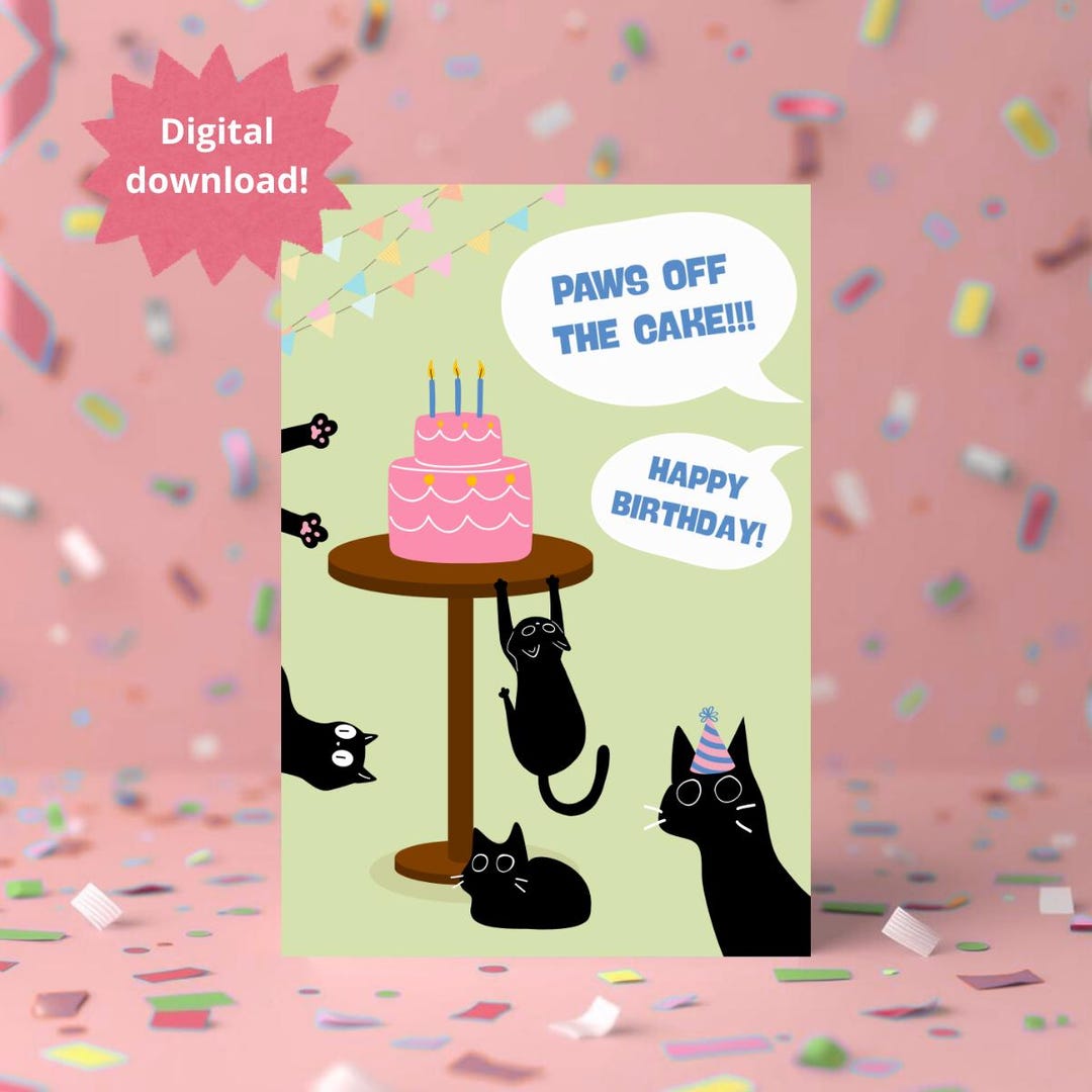 Digital Printable Cat Birthday Card | Funny Cute Cats | Instant ...