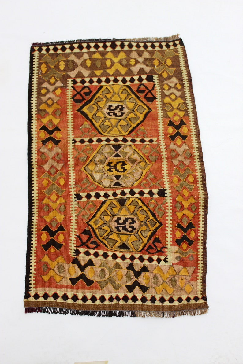 Area Rug Vintage Oriental Kilim Multicolor Orange Yellow Grey White Decor Carpet 2 X3 55x95 Cm Durable 100 Natural Wool Traditional