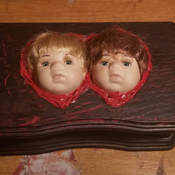 Twin Porcelain Doll Head Jewelry Box OOAK Macabre Doll Haunted House Halloween Creepy Doll Gothic Horror Alchemy Oddities and Curiosities