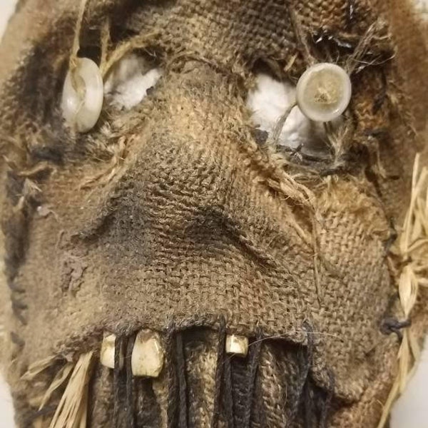 Handmade Burlap Scarecrow Mask 2 OOAK Halloween Haunt Fear Factory Faces of Death Haunted House Costume Contest Prop Scare  Fright Freak Boo