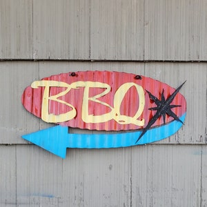 BBQ Mid-Century Retro Metal Sign / Kitchen / BBQ / Cafe / Restaurant / Corrugated / Made to order / Customizable