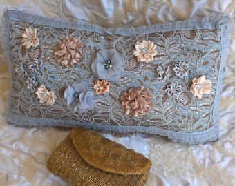 Ice and Cream-Handcrafted Ivory silk & lace boudoir cushion
