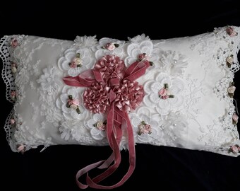 Silk, lace cushion-Dusky Pink Handcrafted silk and lace boudoir cushion