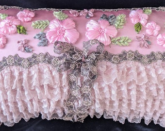 Gypsey- A subtle shade of pink silk and lace boudoir cushion