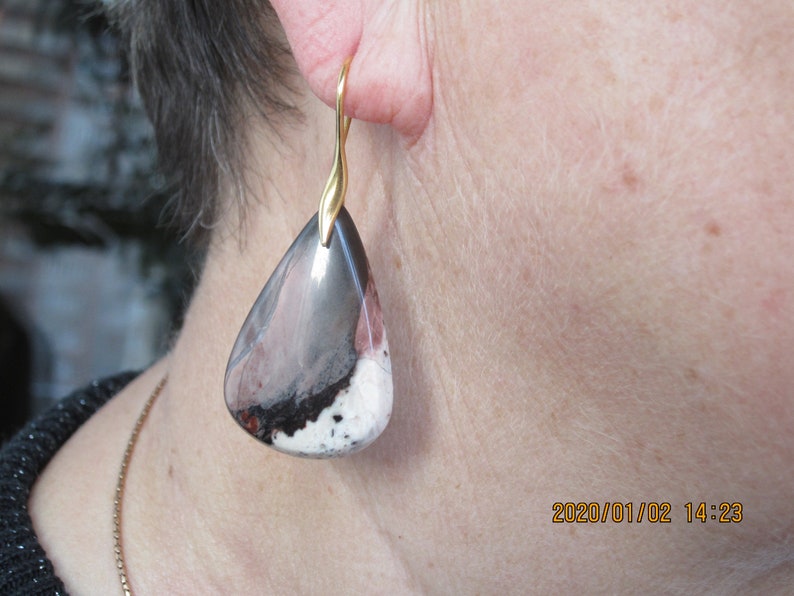 Sterling Gold Plated Natural Yasper Stone Big Earrings