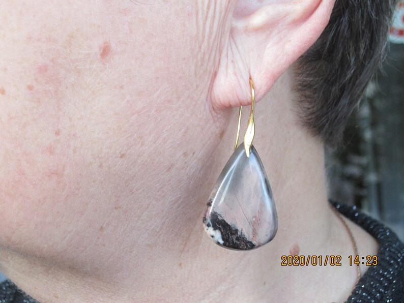 Sterling Gold Plated Natural Yasper Stone Big Earrings