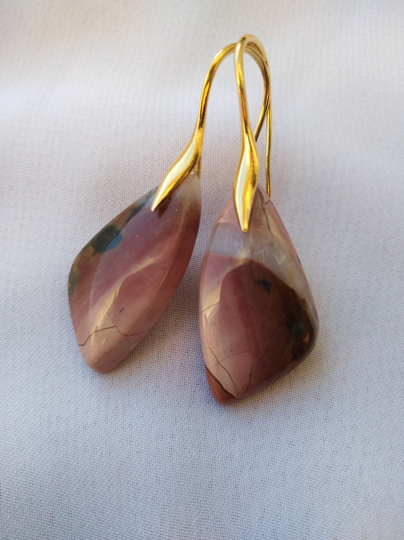 Sterling Gold Plated Natural Jasper Stone Earrings