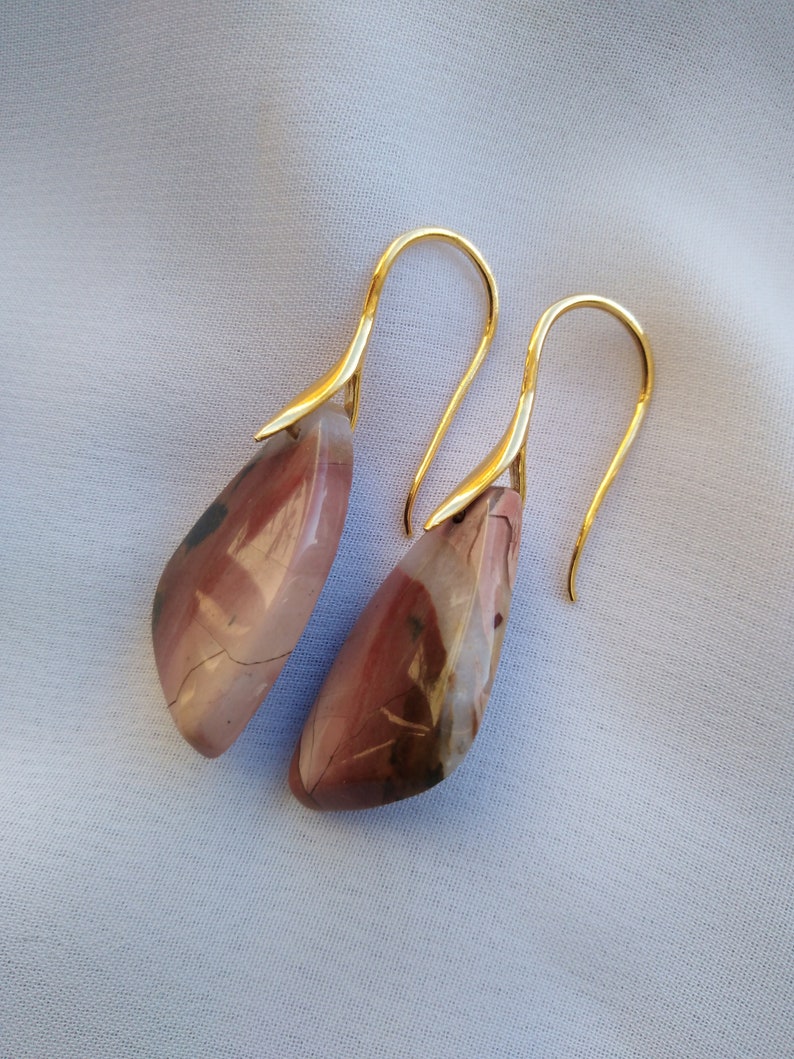 Sterling Gold Plated Natural Jasper Stone Earrings