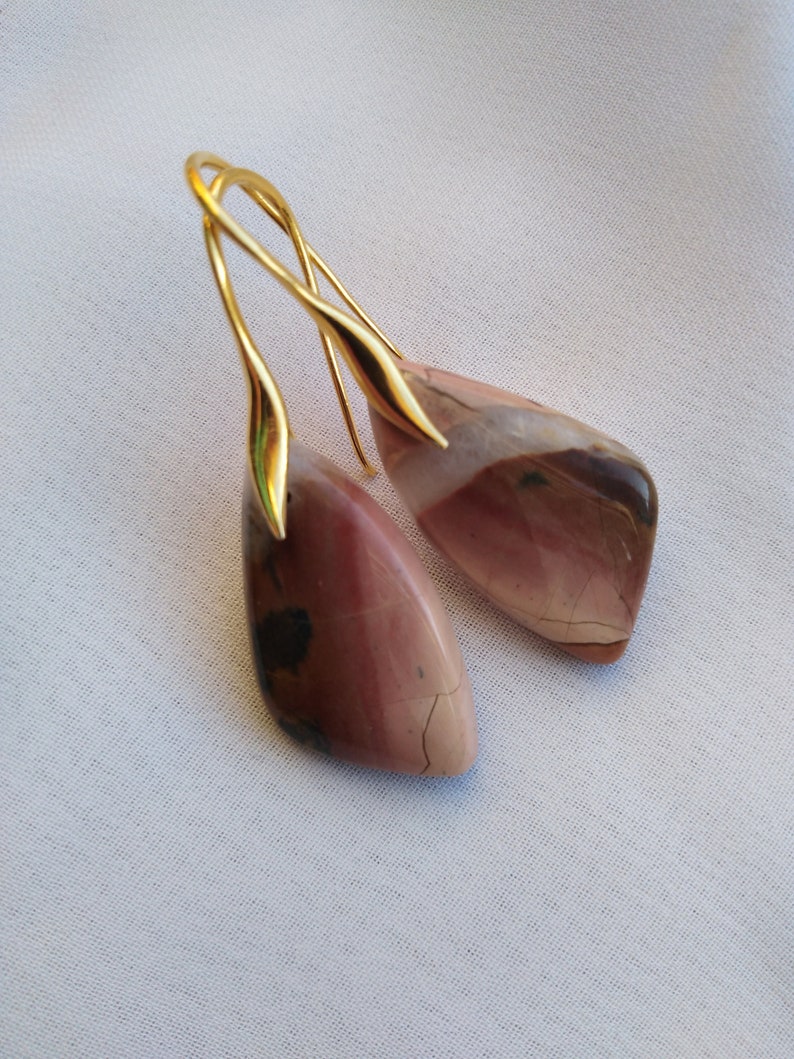 Sterling Gold Plated Natural Jasper Stone Earrings