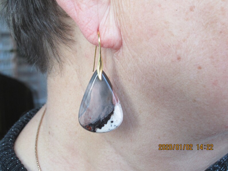 Sterling Gold Plated Natural Yasper Stone Big Earrings