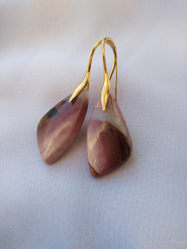 Sterling Gold Plated Natural Jasper Stone Earrings