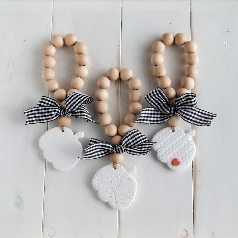 Fall pumpkin napkin ring holder loop wood bead garland Etsy