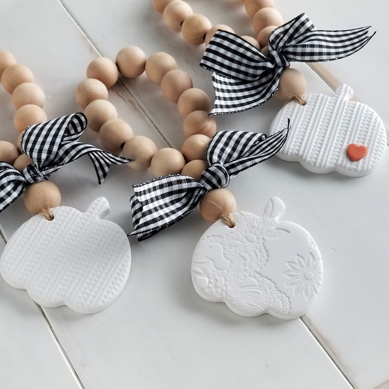 Fall pumpkin napkin ring holder loop wood bead garland Etsy