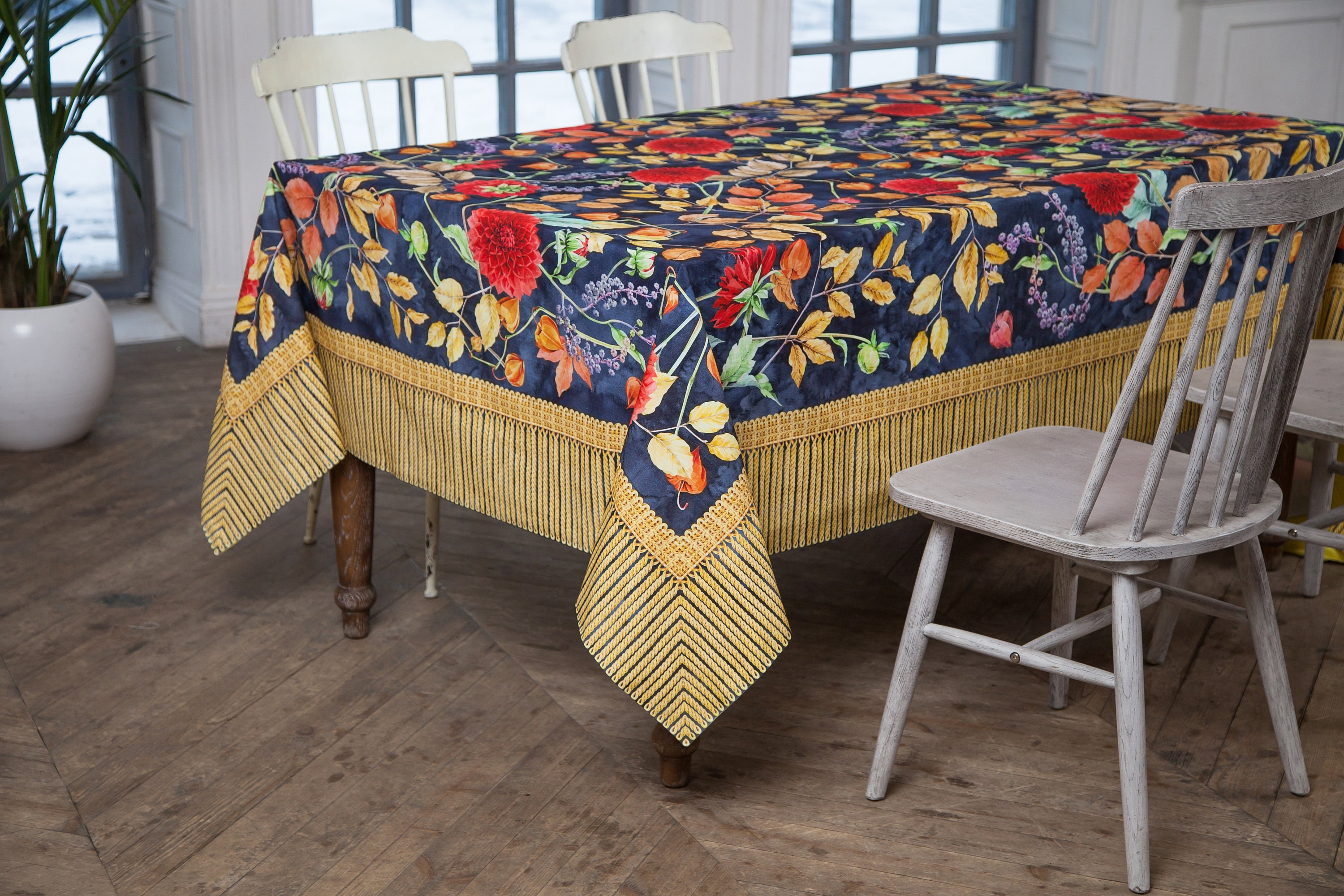 Boho rectangle tablecloth floral 70x120 100 Cotton Vintage Etsy