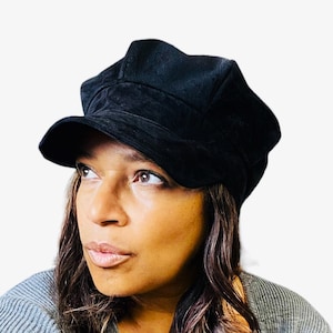 Chic Black Baker Boy Cap for Peaky Blinders Fashion, Nanny Chic Newsboy Cap, Rainproof English Flat Cap, Rain Resistant Washable Velvet Hat