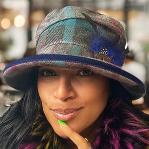 Vintage navy velvet hat fishnet feather faux pearl Vintage | Accessories | 7s Tweed Fedora Wool Blend Feather  main image 3