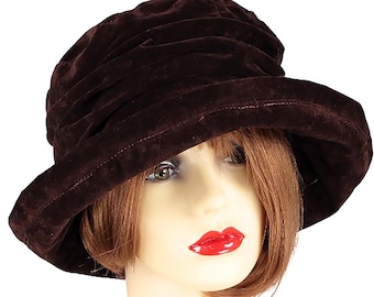 Brown Winter Fashion Hat for Ladies, Chocolate Autumn / Fall Style, Rainproof Vintage Style Cloche Hat, Soft Turn Up Brim, One Size Fits All