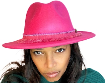 Harrah’s Pink Fedora Hat | Resort Style Straw Fedora | Statement Summer Hat Hot Pink Fedora Hat for Women, Cool Cotton Polyester Suse  main image 2