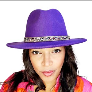 Wide Brim Fedora Hat in Purple, Cool Cotton Polyester Mix for Beach, Holiday & Festival, Classic Sun Protection, Stylish Boho Pretty Cowboy