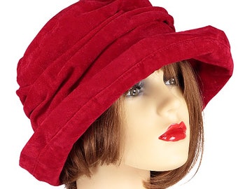 Scarlet Rainproof Vintage Style Hat, Crushable Winter Fashion Hat for Dramatic Ladies, Bright Red Soft Statement Hat, Fits Small Heads Too