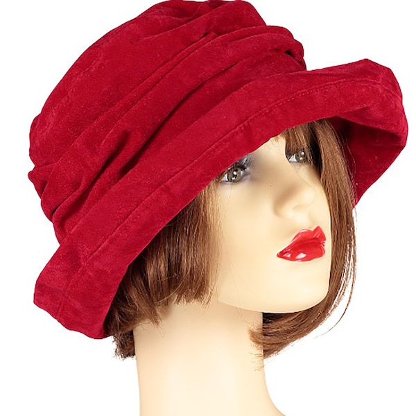 Scarlet Rainproof Vintage Style Hat, Crushable Winter Fashion Hat for Dramatic Ladies, Bright Red Soft Statement Hat, Fits Small Heads Too