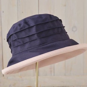 Smart Two Tone Waterproof Rain Hat in Navy Blue & Soft Pink, Foldable Lightweight Wet Weather Fashion Hat, Adjustable Hat for All Head Sizes