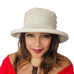Useful Sun Hat for Women in Neutral Beige, Simple Tuck Style in Cool Cotton & Big Brim for Sun Protection, Packable Washable Summer Classic